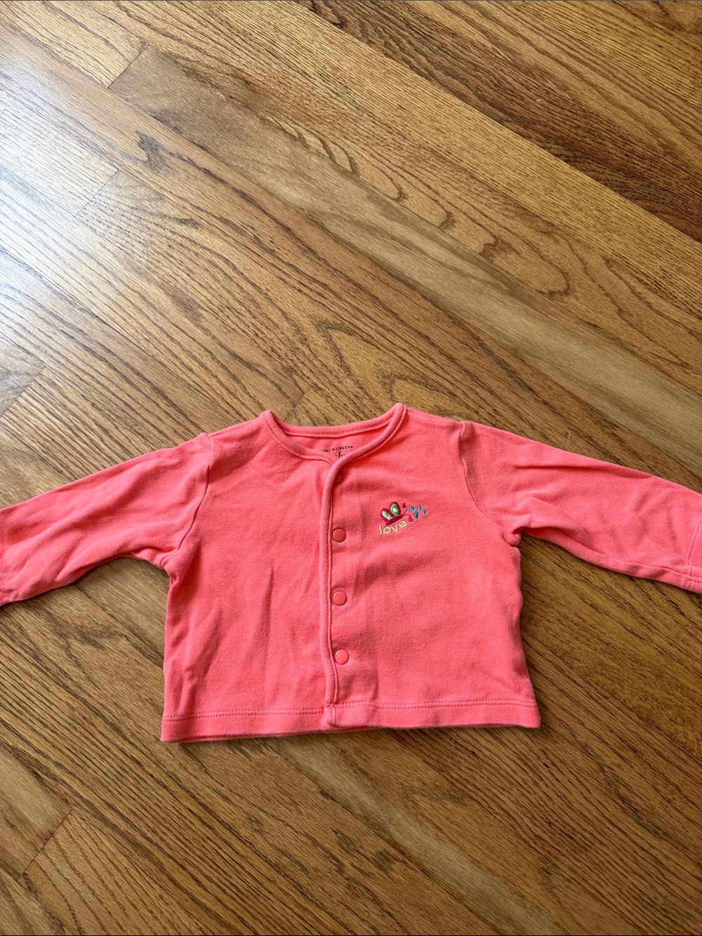 Falls Creek Coral Snap-Front Baby Cardigan with Embroidered Motif